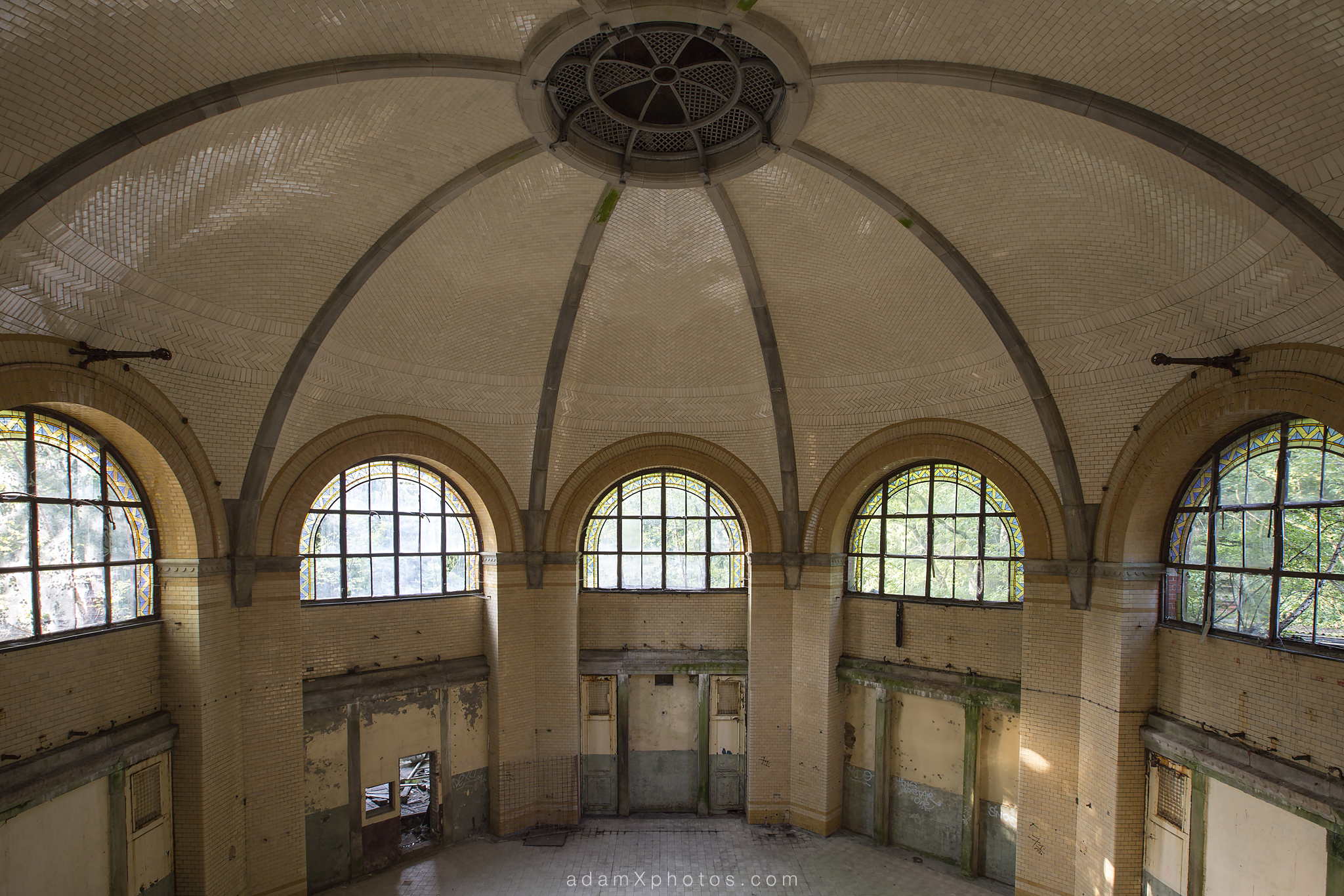 Adam X Urbex Beelitz Heilstatten Germany Urban Exploration Mens Men's Bathhouse Bath House Hospital Decay Lost Abandoned Hidden ceiling tiles