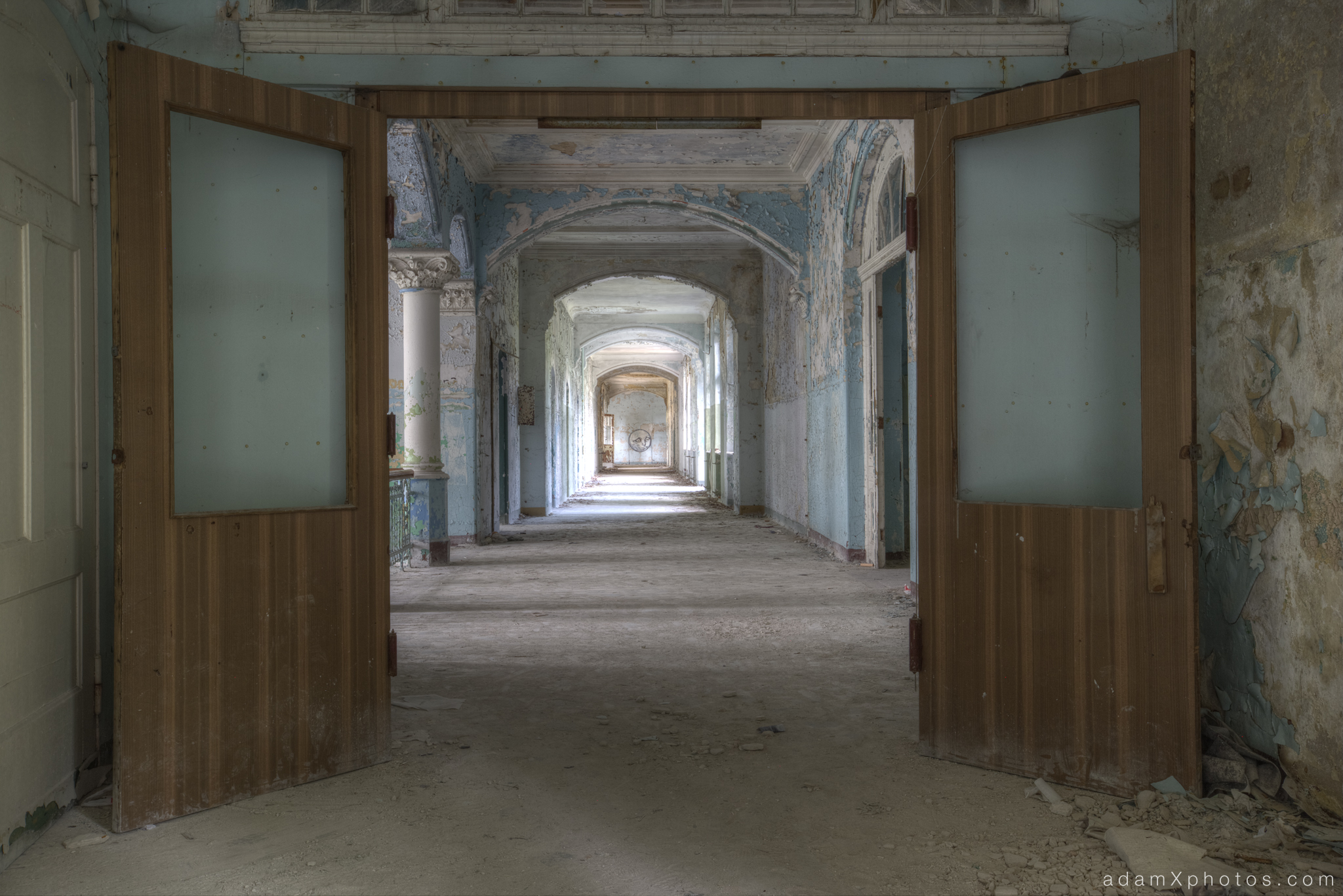 Adam X Urbex Beelitz Heilstatten Germany Urban Exploration Mens Men's Sanatorium Hospital Decay Lost Abandoned Hidden Corridor Mural Graffiti