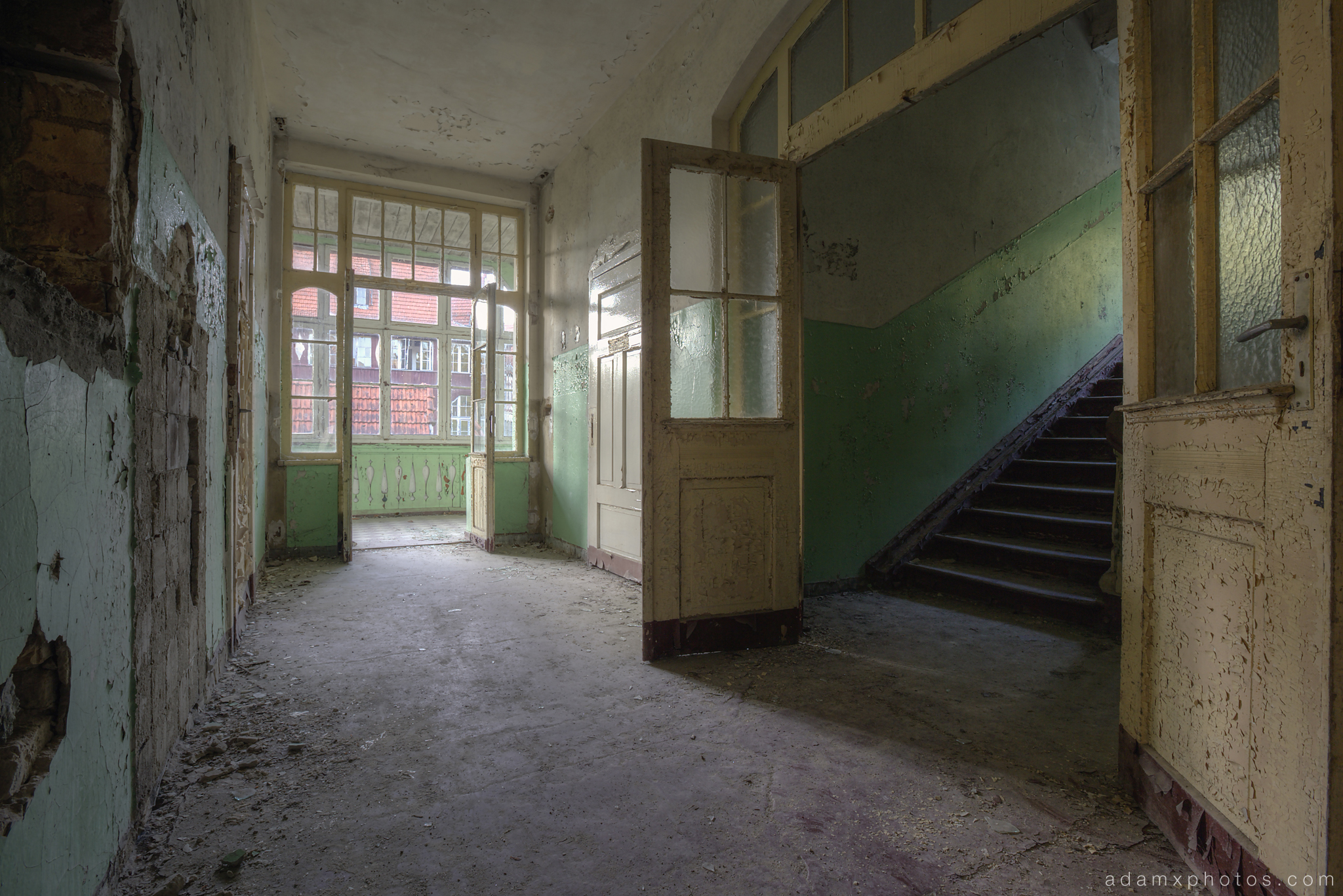 Adam X Urbex Heilstatten Hohenlychen Germany Urban Exploration Decay Lost Abandoned Hidden corridor stairs window