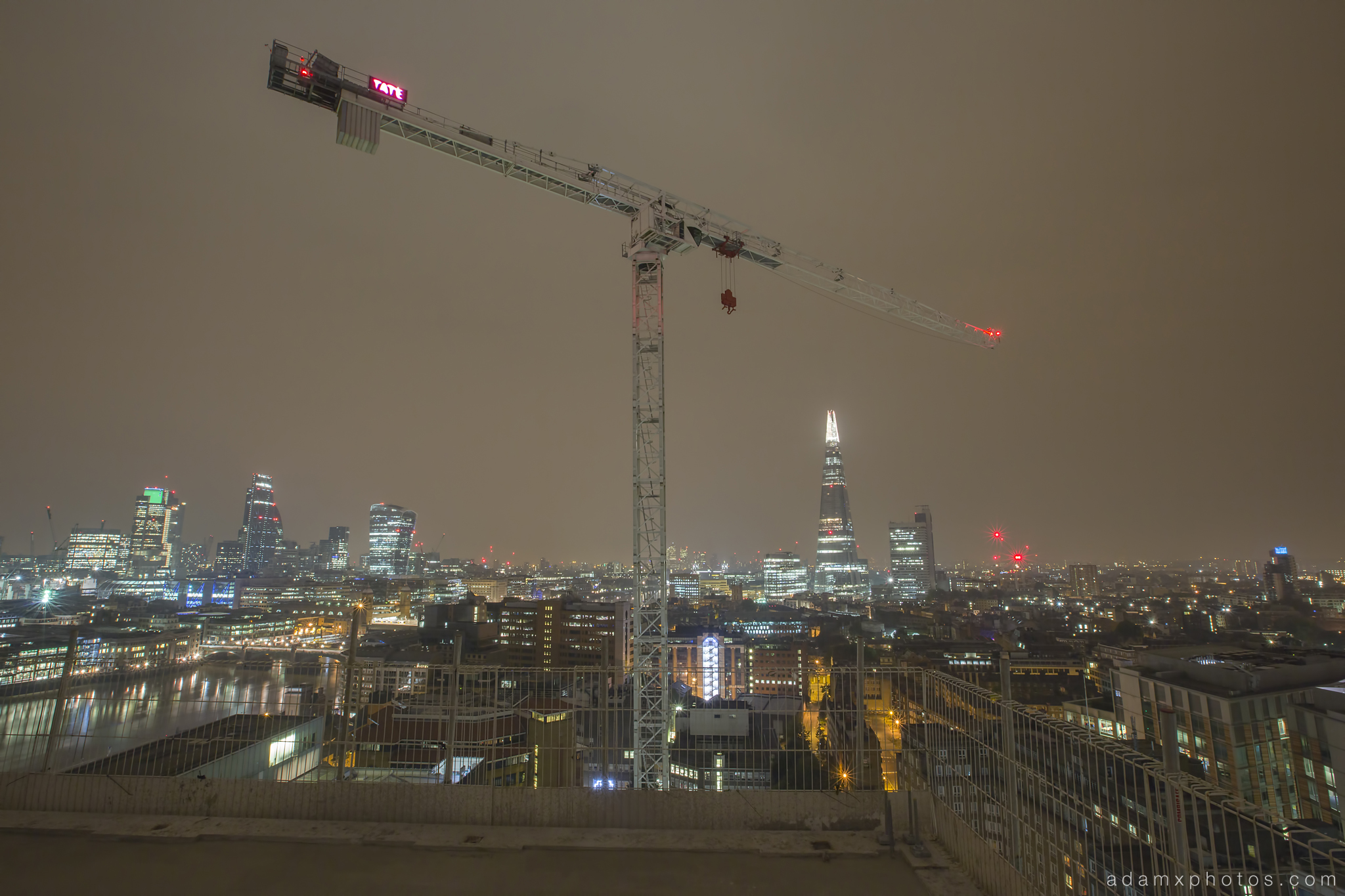 Adam X Urbex UE Urban Exploration London Rooftops High Night Photo Photography Skyline THM crane south bank thames shard walkie talkie st pauls cathedral