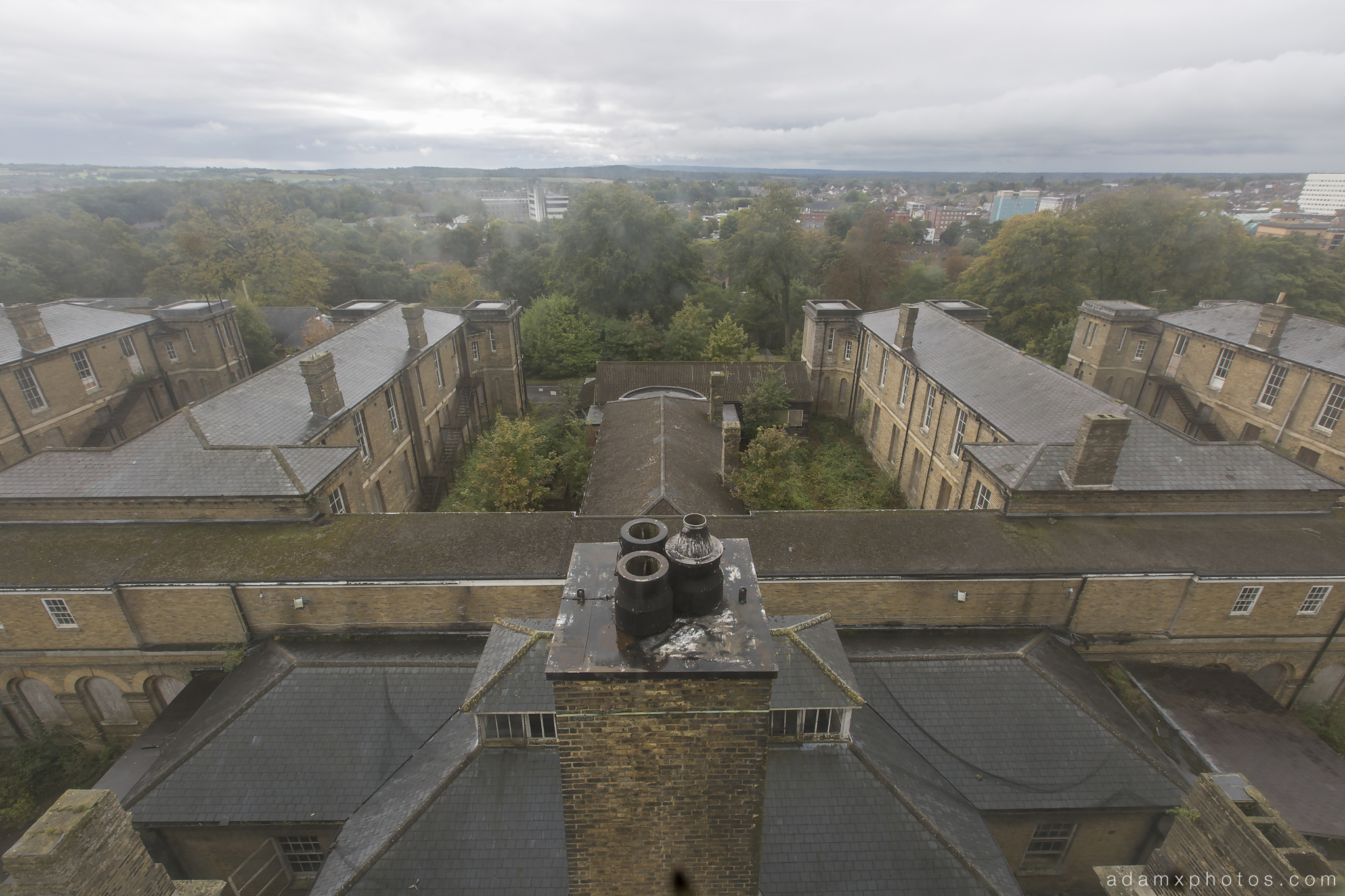 View from the top of the clocktower clock tower panorama X-ray Labs lab laboratory x ray CMH Cambridge Military Hospital Adam X Urbex UE Urban Exploration abandoned derelict unused empty disused decay decayed decaying grimy grime